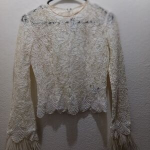 Carmen Marc Valvo Cream Lace Blouse